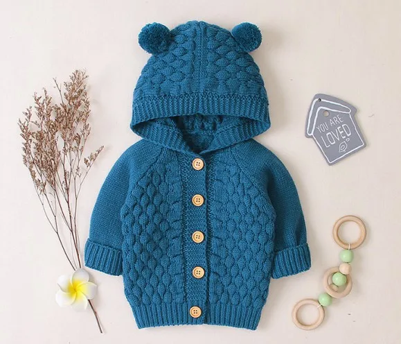 
fancy hoodie buttoned long sleeve knitting pattern unisex baby sweater 