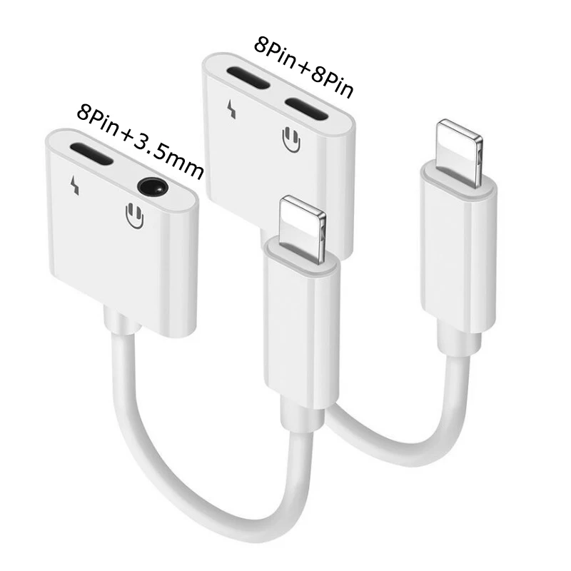 Innoliance 7 8 11 12 X 8Pin White Connector Cable Splitter Charger Earphone Audio Aux 3.5mm Jack 2 in 1 Adapter Headphone