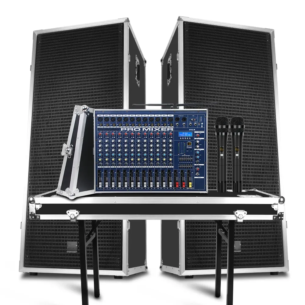 D925 Professional Dual 15 Inch 800w Sound Speaker System With 12 Channel Audio Mixer With Air Box Table With Mic