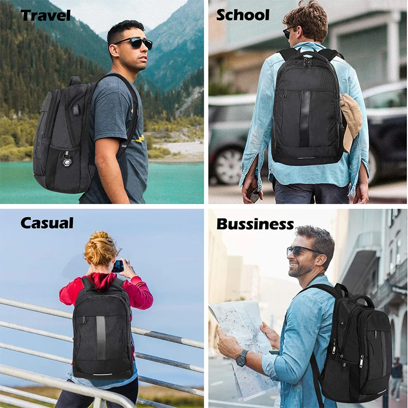 Laptop Backpack Business Bags with USB Charging Port Anti-Theft Water Resistant Polyester School Bookbag for College Travel Back