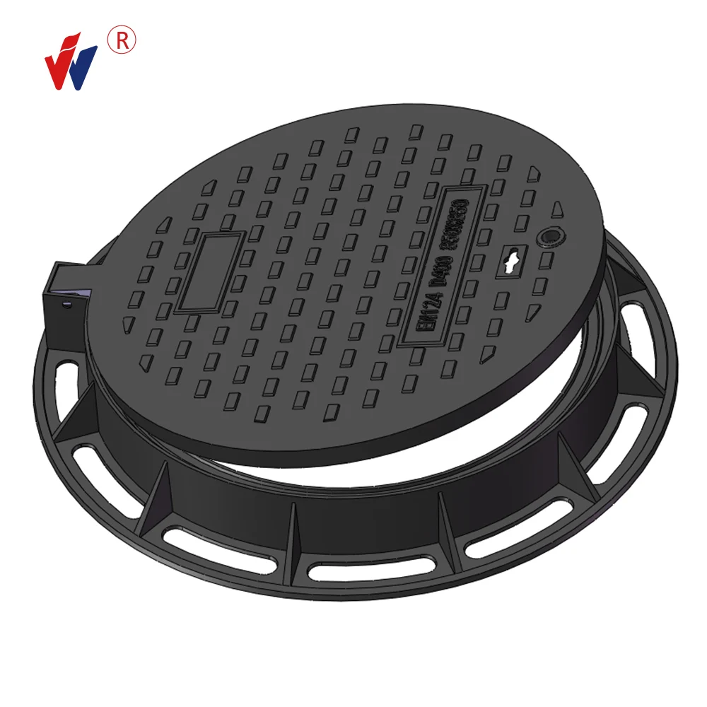 Ductile iron cover EN124  D400  Round  frame and cover  cast iron ductile iron  with frame watertight manhole cover