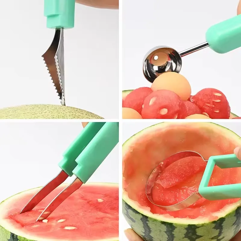 3 In 1 Fruit Ball Carving Knife Kiwi Fruit Scoop Melon Digger Fruit Jar Mashed Potato Baller Ice Cream Kitchen Tools
