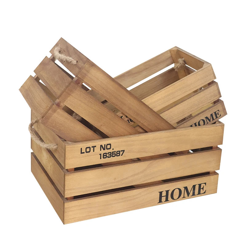Handmade factory wholesale Wooden Basket For Storage Gift Boxes Nesting Storage Crates Set Of 3