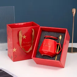 Hot Selling Spot Simple Diamond English Mug Coffee Cup With Cover Spoon Hand Gift Ceramic Cup Gift Box Customizable Logo
