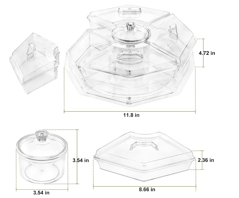 Ice Serving Lazy Susan, Chilled Food Containers with 4 Removable Dishes and Smooth Rotating Tray