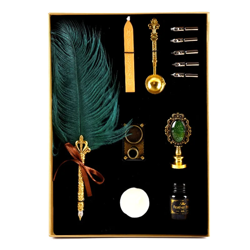 Luxury Fountain Pen Set Natural Ostrich Plume Dip Quill Pen Set Calligraphy Writing Dip Pen
