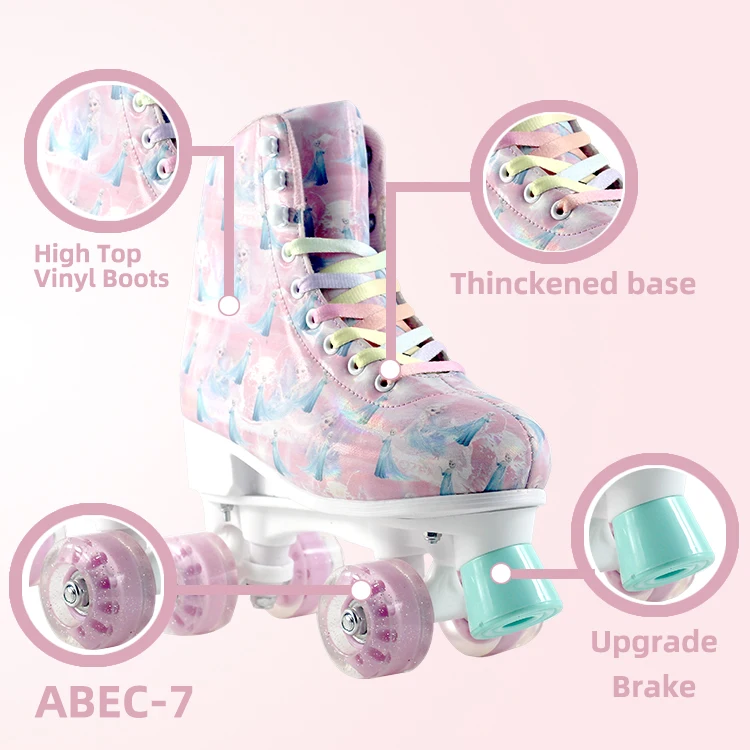 Womens and Girls Rollerskates Adult Size Adjustable Women Quad Roller Skates with High Heel