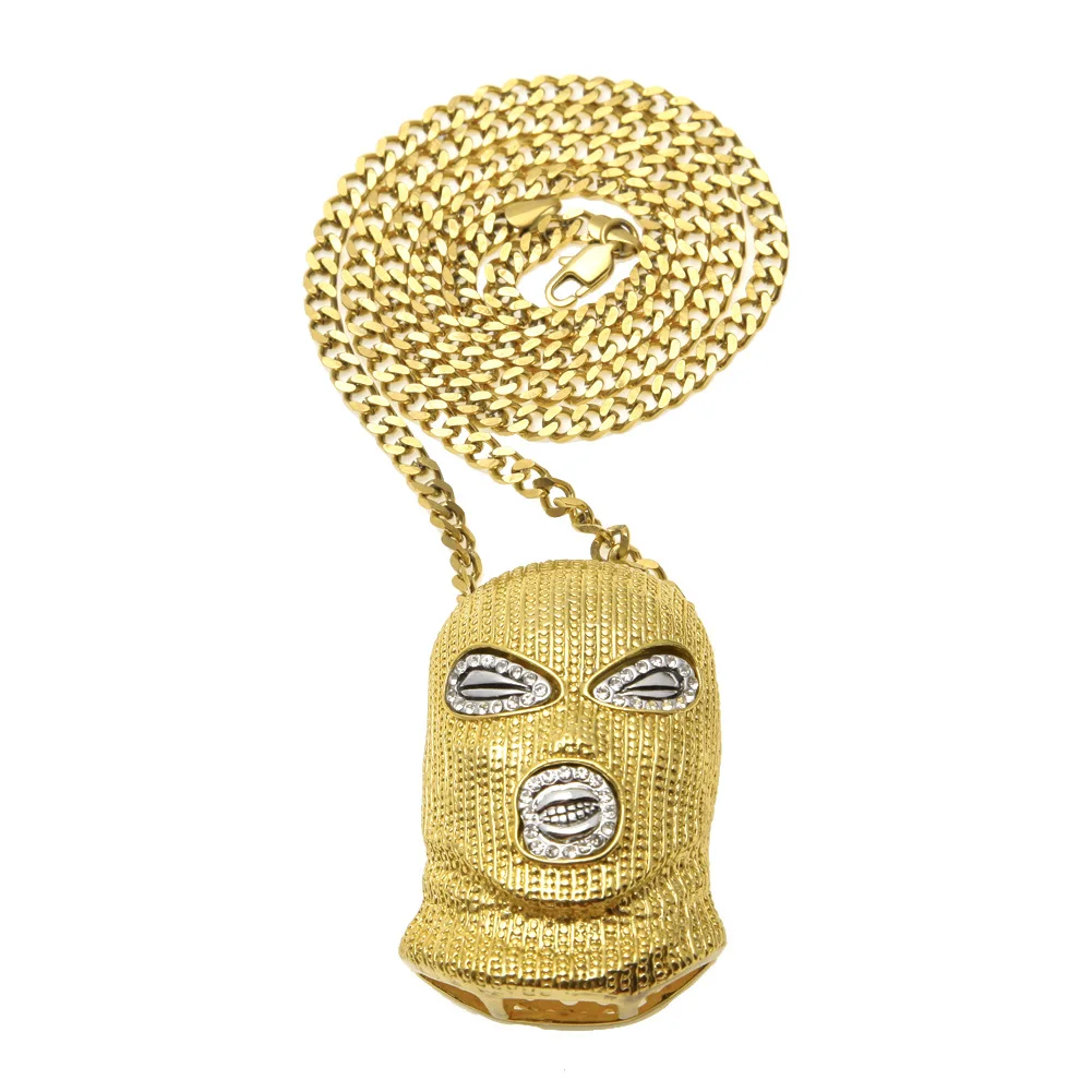 18k Gold Plated Cool Hip Hop Jewelry Wholesale Skiing Pendant Necklace Ski Gold Headgear Pendant