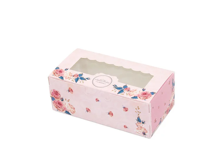 Cupcake Box with Window Pink Wholesale Cheap Cardboard Wedding Favor Party Paper Box Packing Box Paper Gift Cake Baking GNBHA005