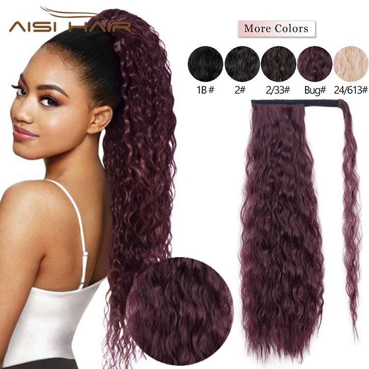 Aisi Hair Multi Color Long Wavy Ponytails Clip In Hairpiece Heat Resistant Synthetic Water Wave Ponytail Extensions For Women