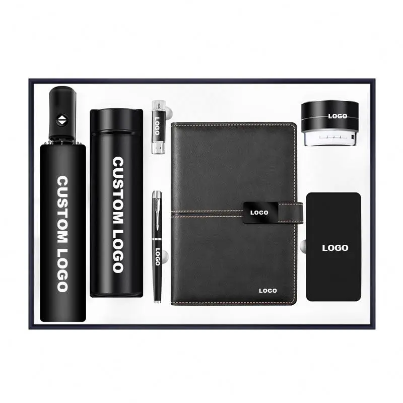 Without Moq 2024 New, Arrival A5 Notebook + Vacuum Flask + Usb Flash Drive + Pen + A5 Notebook + Speaker + Power Bank Gifts Set/