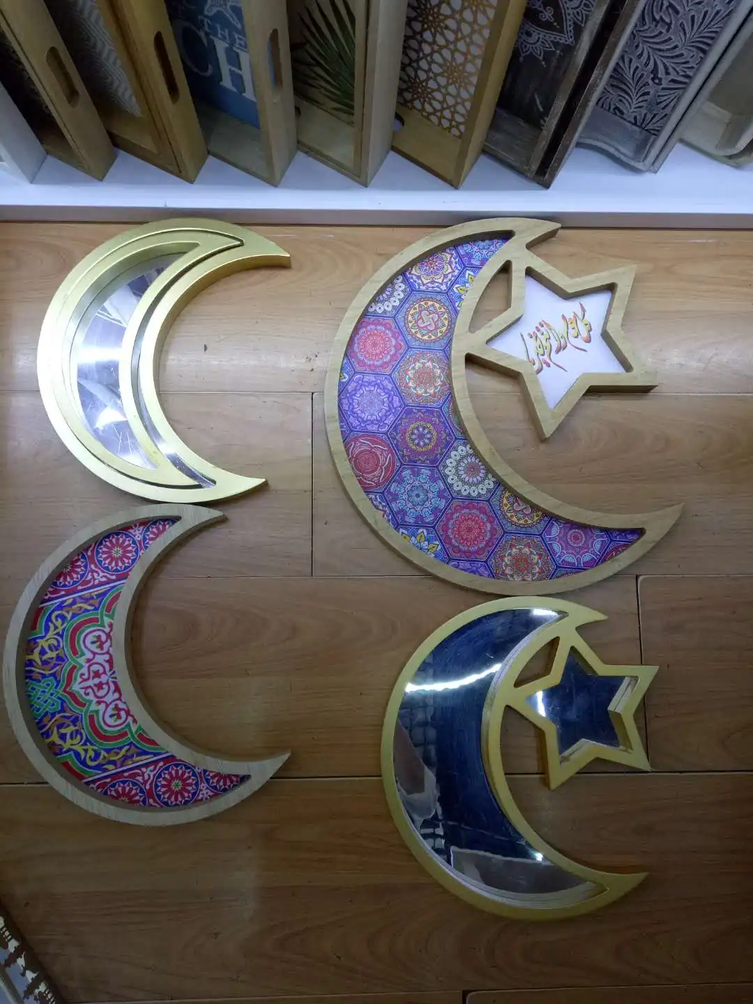 Pafu Islam Mosque Muslim Tray Wooden Rustic Crescent Moon Eid Ramadan Party Food Serving Tableware Dessert Pastry Tray