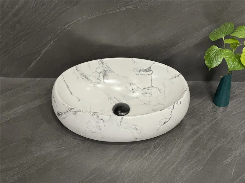 OVS 2023 Luxury bathroom vasque marble design sink ceramic lavandino oval vessel above table bath room vanity sink art basin