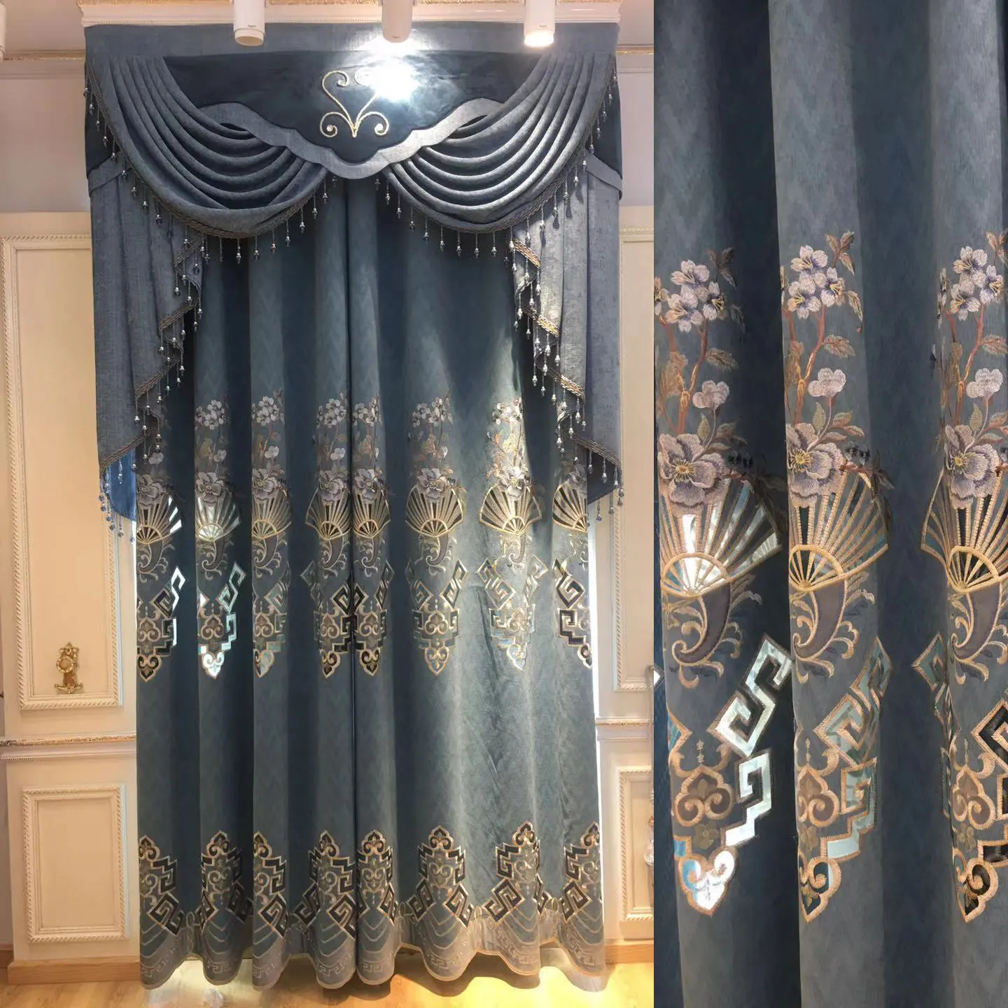 
Wholesale Luxury Cortina Ready Made Blackout Designs Living Room Embroidered Window Curtain 