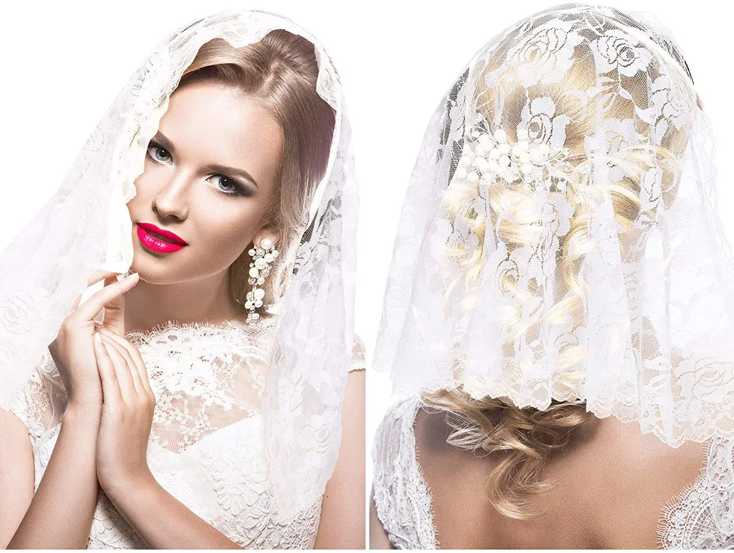 Black and White Short Style Bridal Wedding Veil Catholic Veil