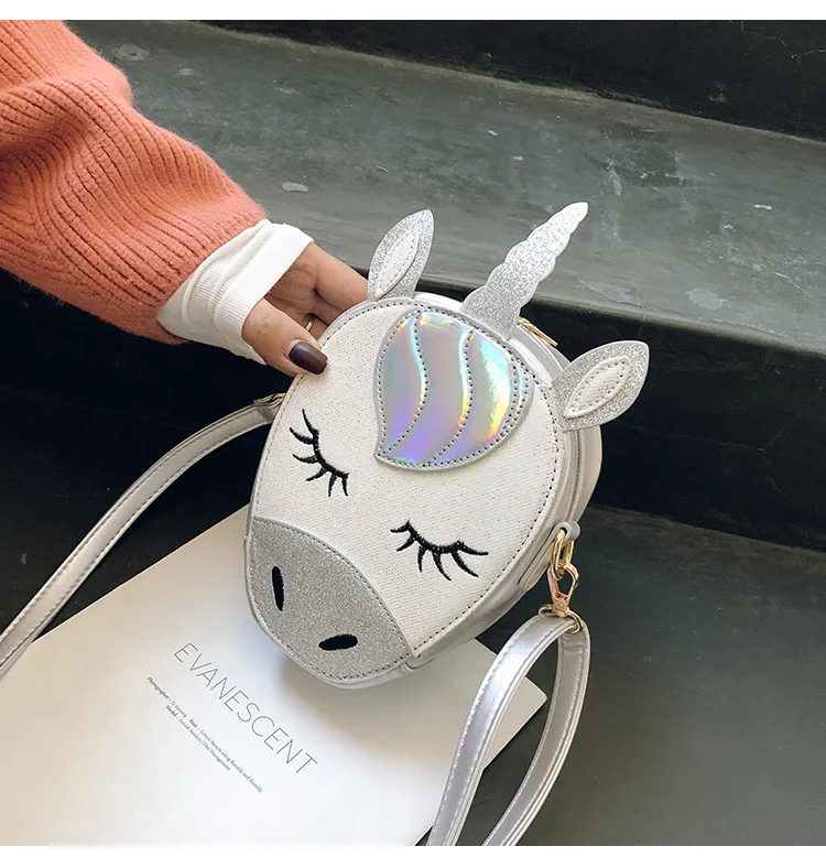 Cute Glitter PU Leather Unicorn Purse Shining Sequin Shoulder Bag Unicorn Sling Bag Mini Cartoon Messenger Bag