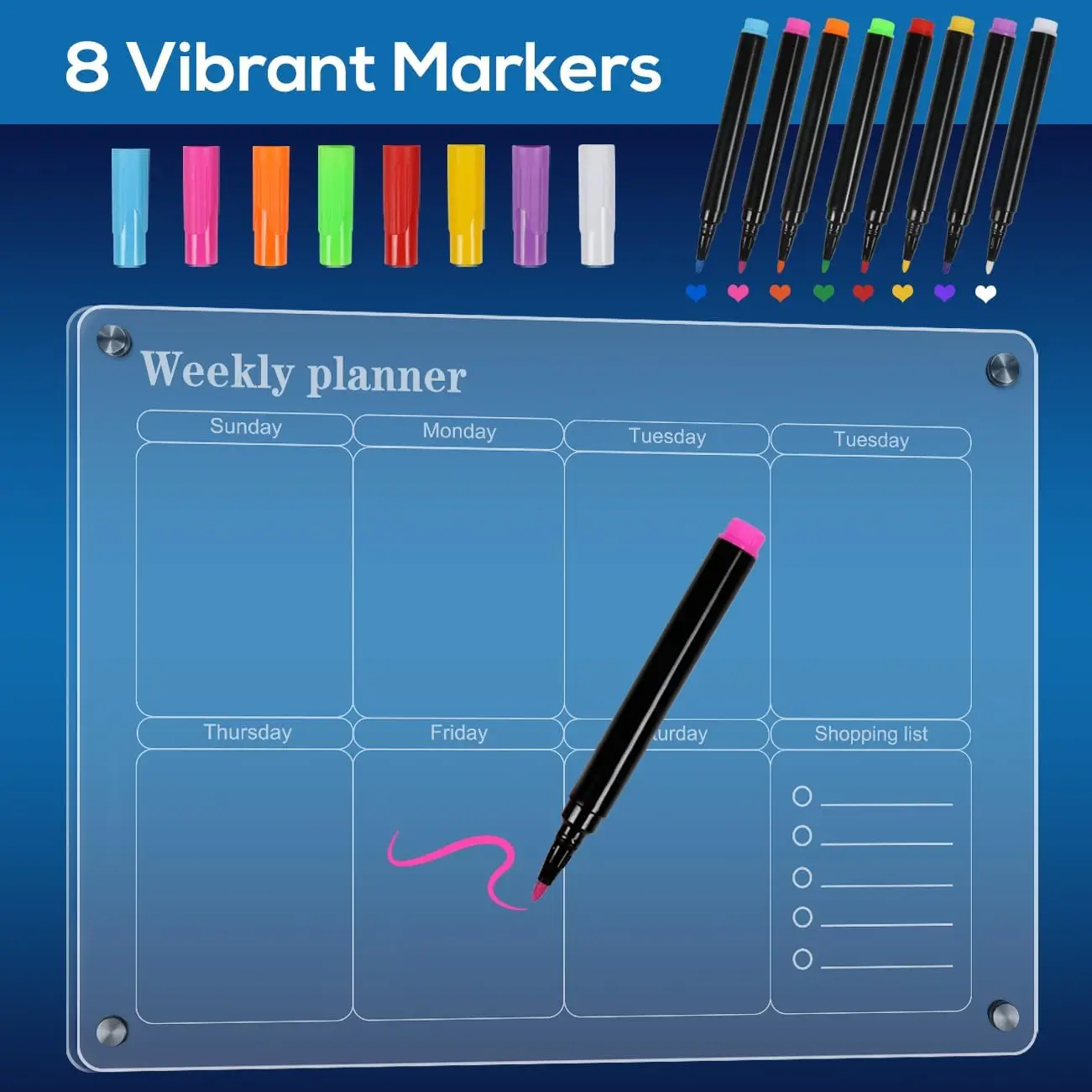 Acrylic Magnetic Menu Board for Fridge, Reusable Weekly Planner, Erasable Memo Whiteboard and Dry Erase Kitchen Board(2 Pack)