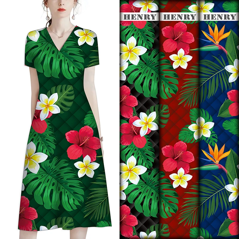 China Fabric Factory Accepts Custom Design Red Hibiscus Flower Print Rayon Fabric For Islander Style Dresses