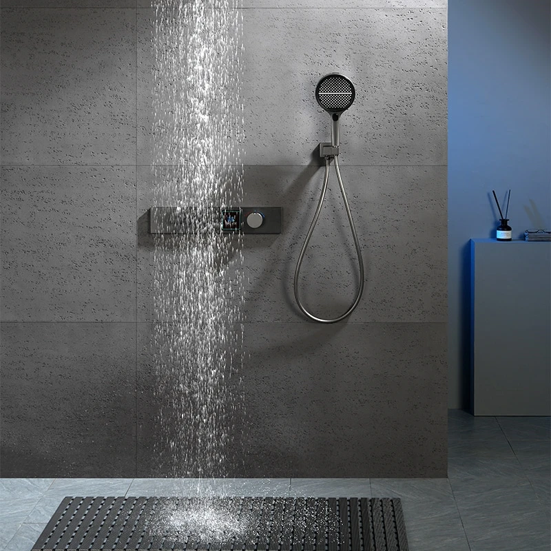 2024 New Product Ceiling Rain Pure Brass Showerhead Concealed  Shower System Faucet Sets For Hotel Apartment Cottages Bathroom