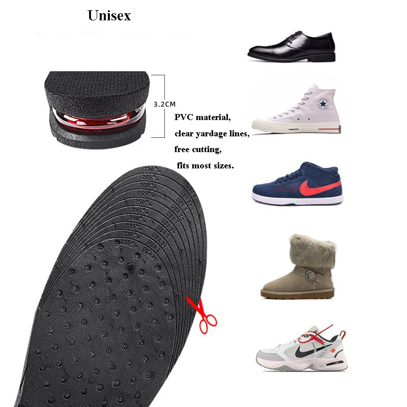 Popular Design PVC Material Multi-layer Unisex Invisible Height Increasing Insoles Sports Shock-absorbing Insoles