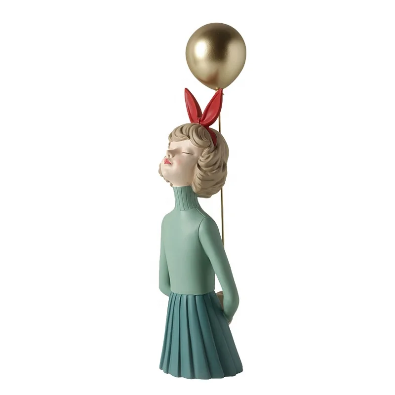 Bunny girl flying balloon standing character human statue sculpture resin artwork statue resin crafts birthday gifts