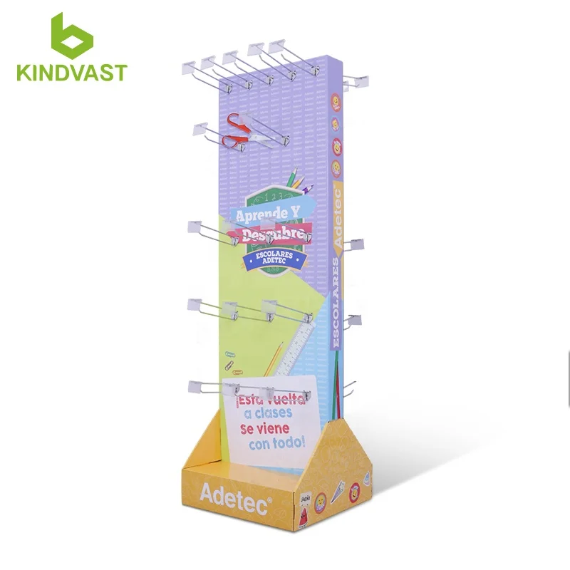 Double-Sided cardboard floor display with hook for School Supplies art knife display stand