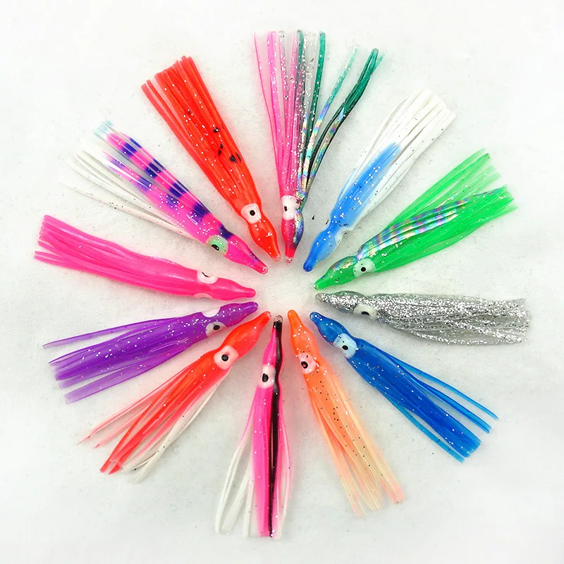 Custom 5-30cm soft colorful fishing octopus lure bait Skirt luminous Squid Lures deep sea fishing lure tackle