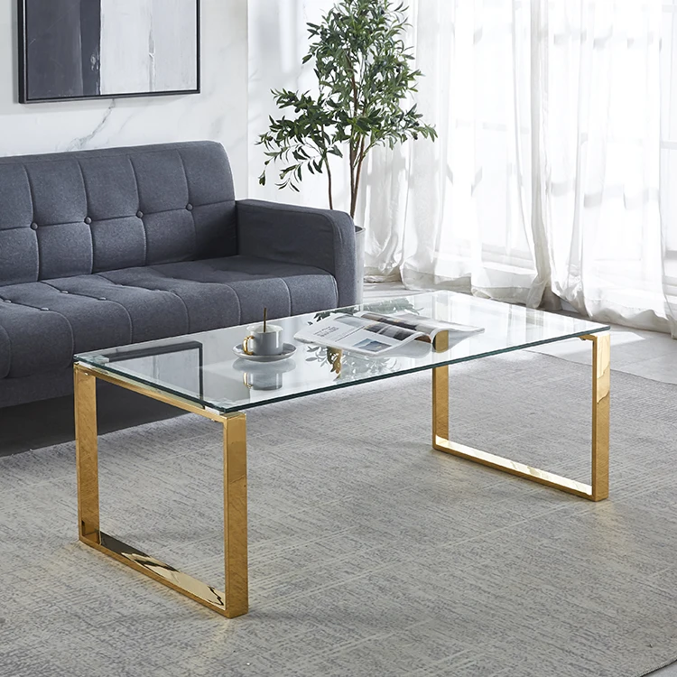 Мебель для гостиной, блестящий кофейный столик из нержавеющей стали, серебристого, золотистого, розового, золотистого цвета с рамкой из закаленного стекла
