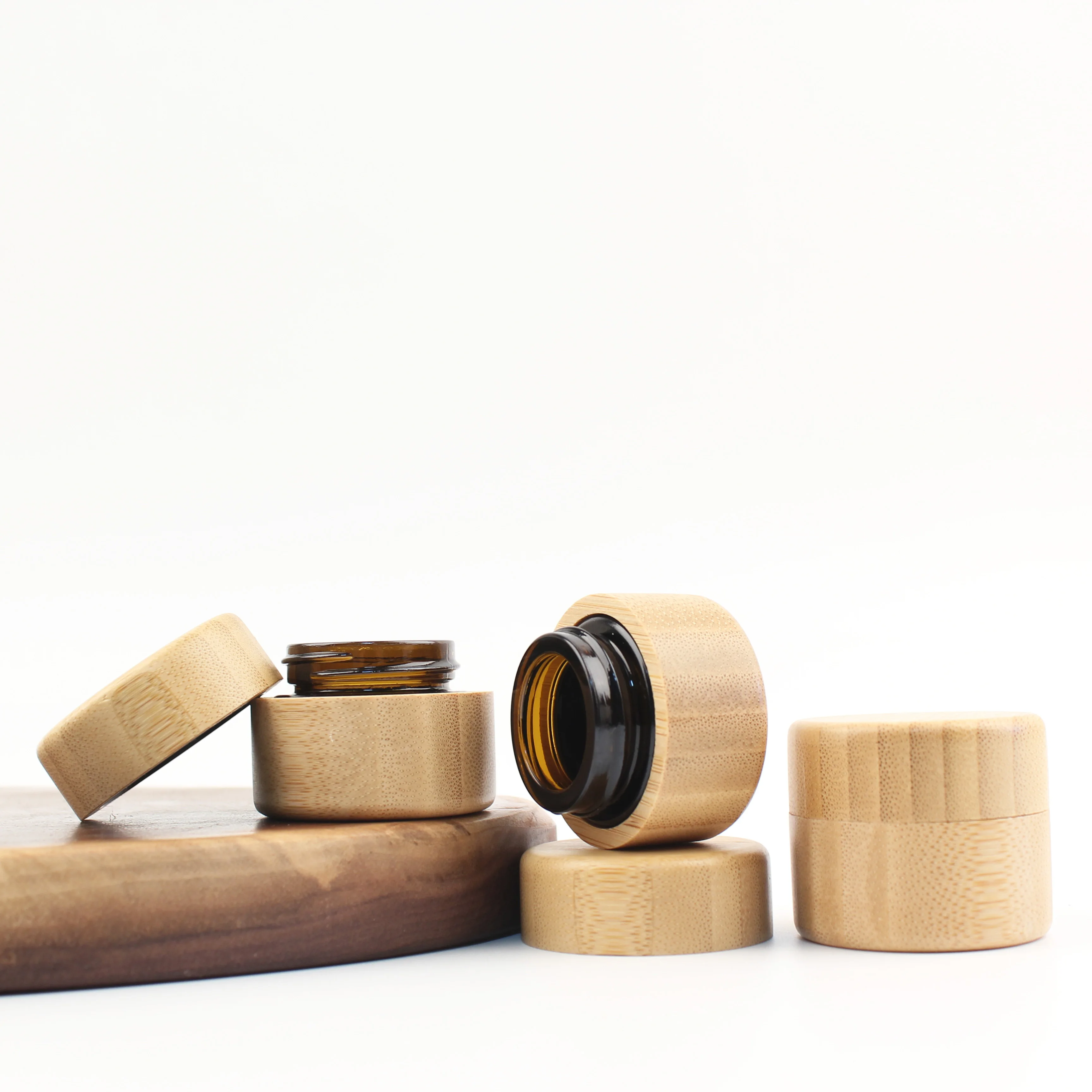 eye cream bamboo glass container 5g 5ml bamboo cosmetic jar with glass inner