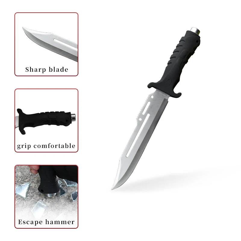 Straight blade soft touch handle knife hunting outdoor survival serrated edge bushcraft knife