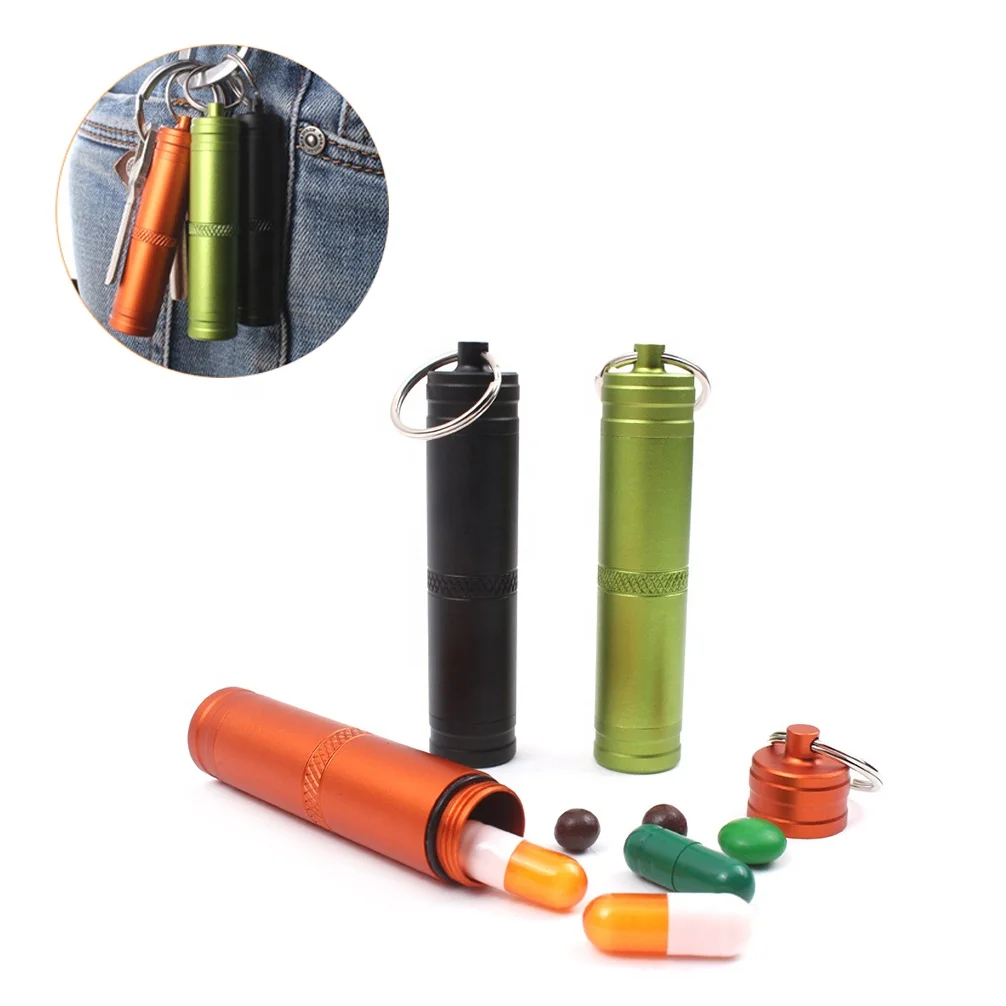 Custom Logo Iridescent Metal Pill Box Smell Proof Aluminum Storage Container Pill Holder Keychain Outdoor Travel