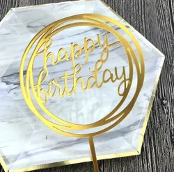 Hot Selling Round Shape Personalized Wedding Happy Birthday Acrylic Cake Topper Baby Shower Cupcake Topper