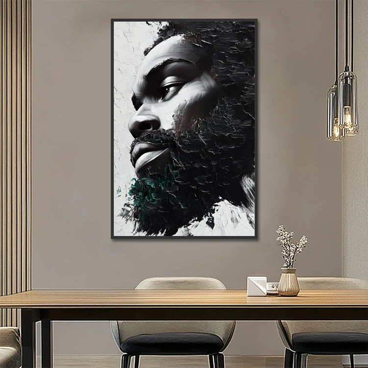 Original Handmade Abstract Textured Male African Wall Art Black Man Portrait Oil Painting On Canvas