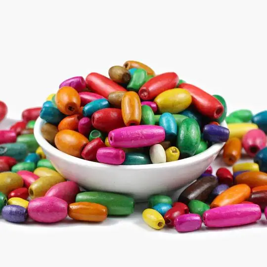 100g/bag Wholesale Loose Bead Pendant Colorful Wooden Oval Tube Beads for DIY Crafts