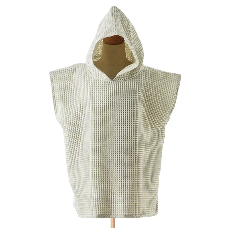 Big Hood Outdoor Change Robe Four Seasons Baby Bath Wearable Towel 100% Waffle Cotton Kids Soft Short Sleeve Beach Poncho Towel