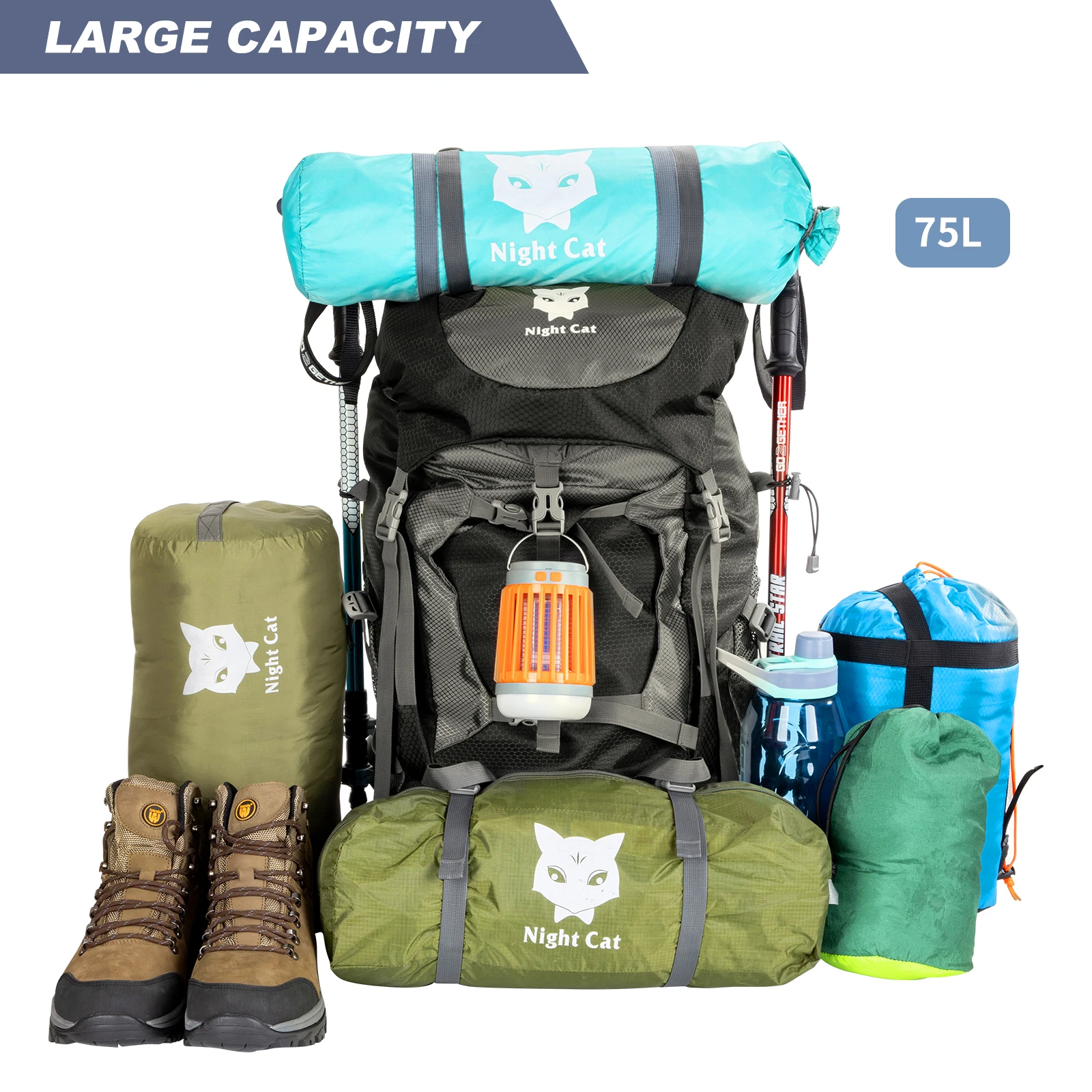 Factory Wholesale Waterproof Large Capacity Mountaineering Camping Travel Bag Hiking Backpack 70l hiking backpack