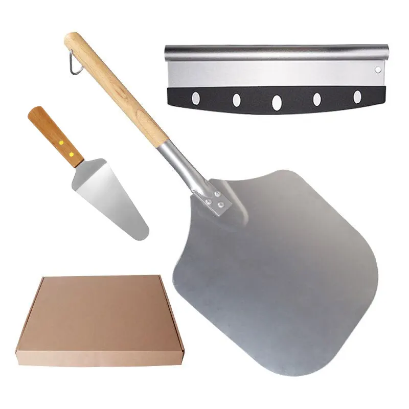 KingForce 2021 amazon set of 3 kitchen mezzaluna cover blade pizza making set pizza cutter peel