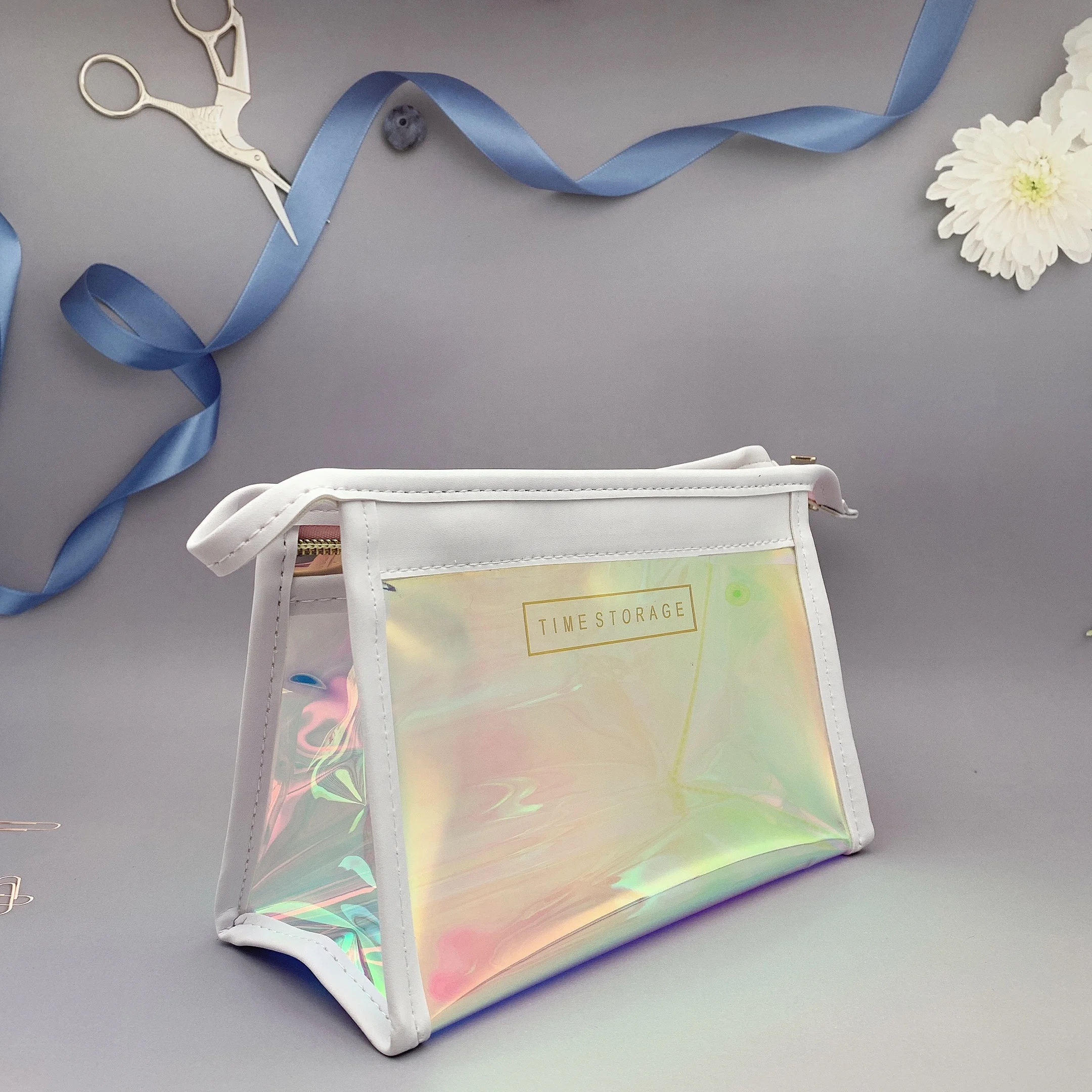 High Quality Laser Makeup Bag Travel Toiletry Organizer Pencil Case Bag Laser TPU Cosmetic Bag Holographic Custom