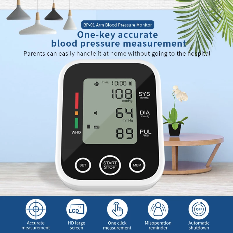 
Hot SellingHigh Efficiency Plastic sphygmomanometer digital automatic arm for Blood Pressure Measurement 