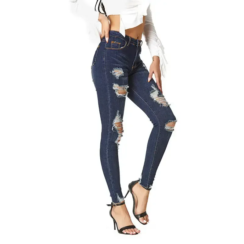 Wholesale Hot Selling Leggings Dark Blue Ladies Jean Women Destroyed Skinny Denim Jeans Women Pants