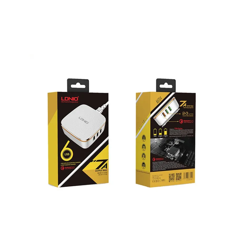 LDNIO 2019 New Universal 5V 2.4A 6 USB Port Auto-ID with QC 3.0 USB Adapter, popular home multi-function smart charger A6704