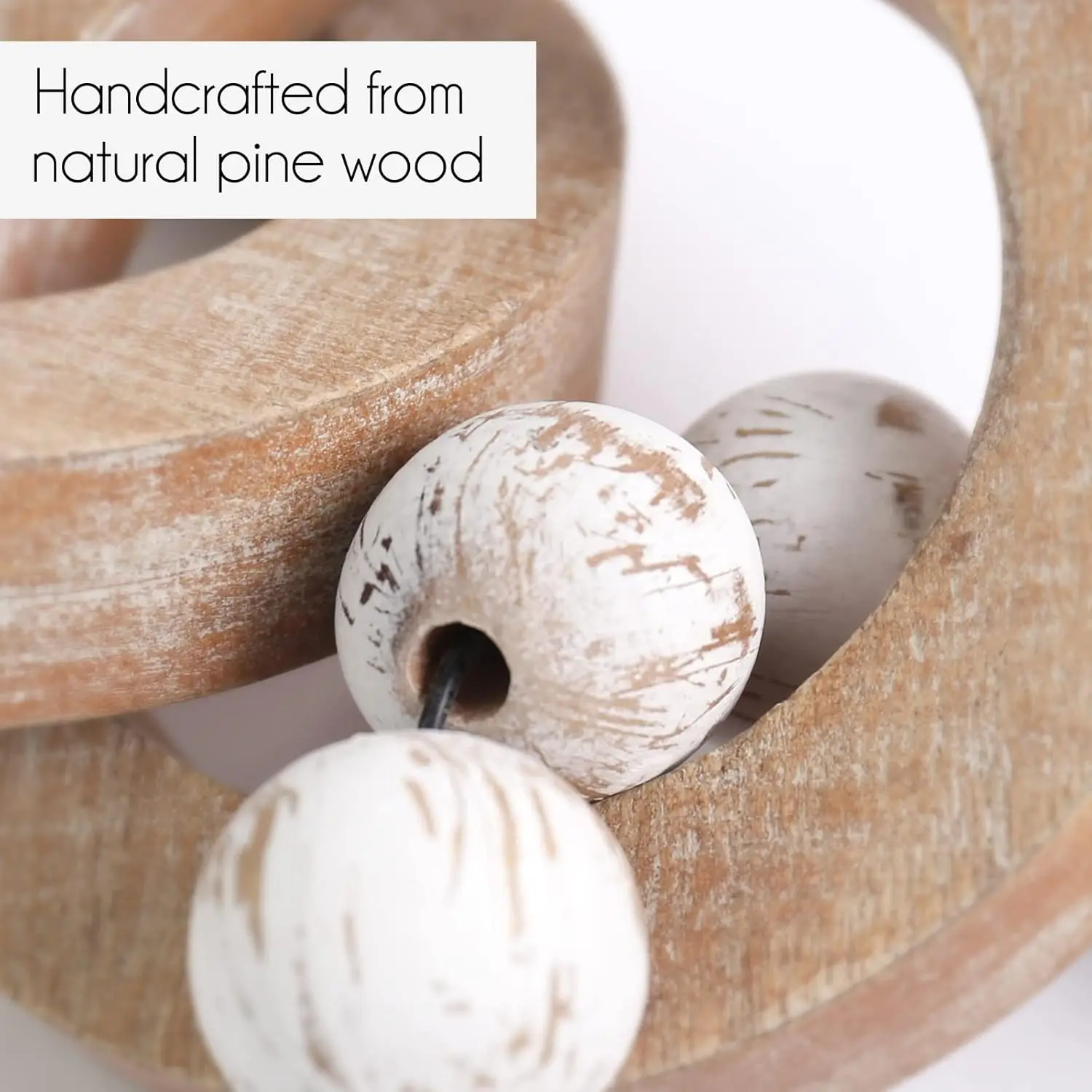 Rustic Wood Chain Link for Home Decor Handmade Carved 3 Link Wood Knot & Wood Beads Natural Boho Farmhouse Table Decor