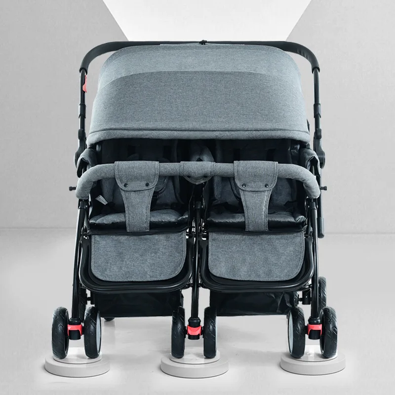 Manufacturer wholesale Luxury Twins Stroller 3 in 1 High landscape Folding Double Pram Two Baskets Baby Carriage