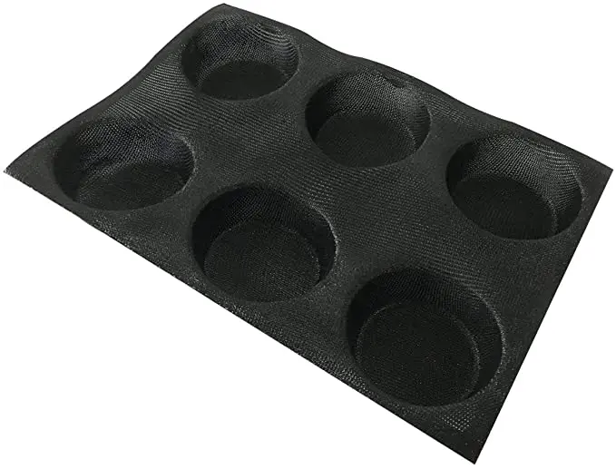 Silicone Bread Forms Non-stick 6 Cavities Round Hamburger Buns Silicone Perforated Bread Forms with Metal Meat Press