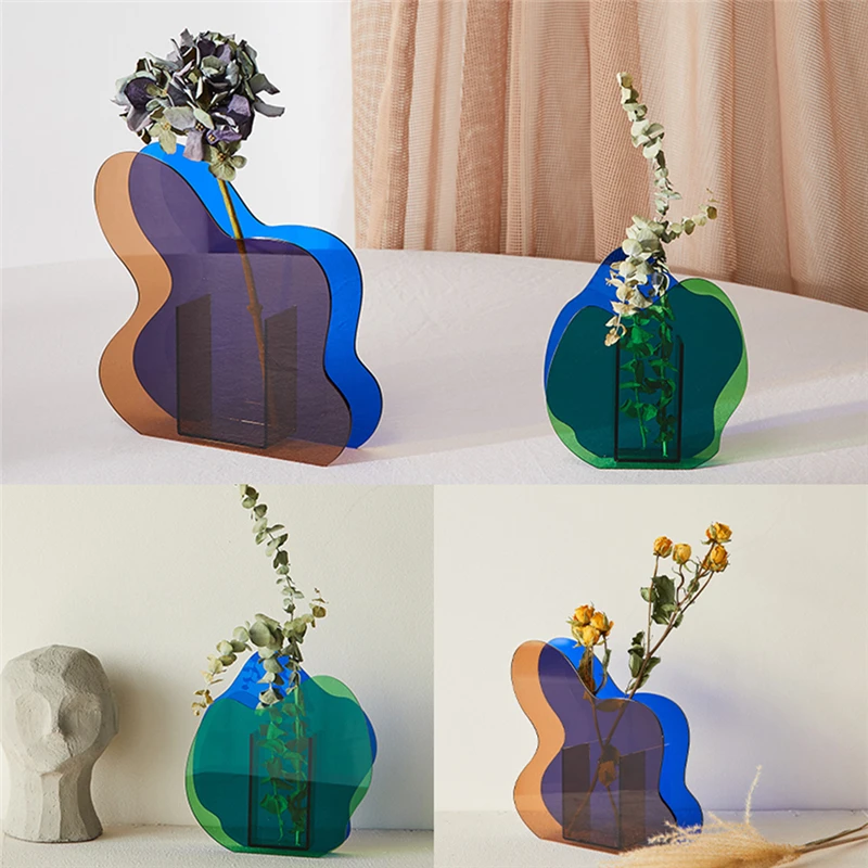 Nordic colorful Acrylic Vase Sun Dawn Minimalist Geometric Art Vase Vases For Home Decor Desktop Flower Arrangement Decoration
