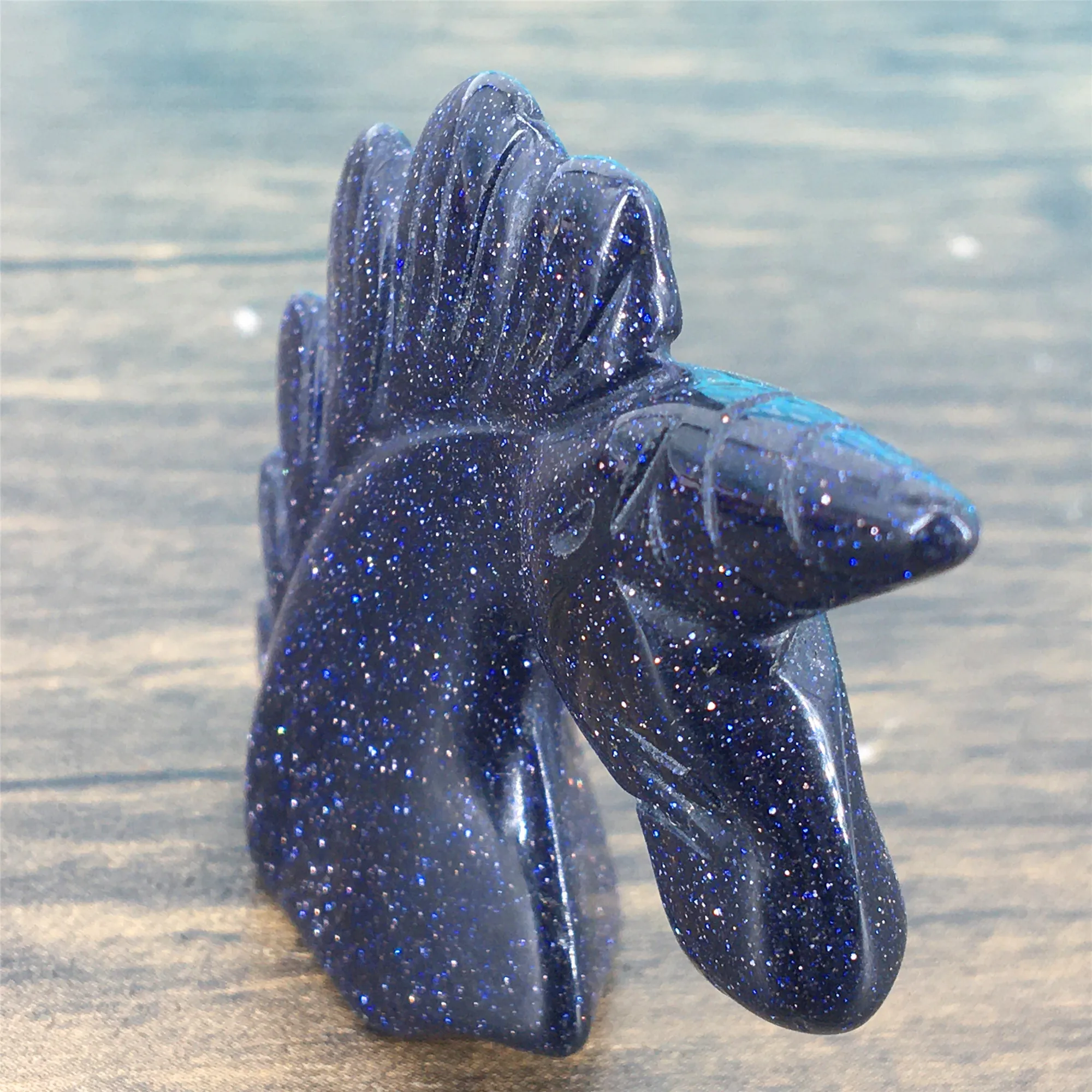 Hand Carved Crystal Blue Gold sand Unicorn Carving Healing Crystal stone For Home Decoration