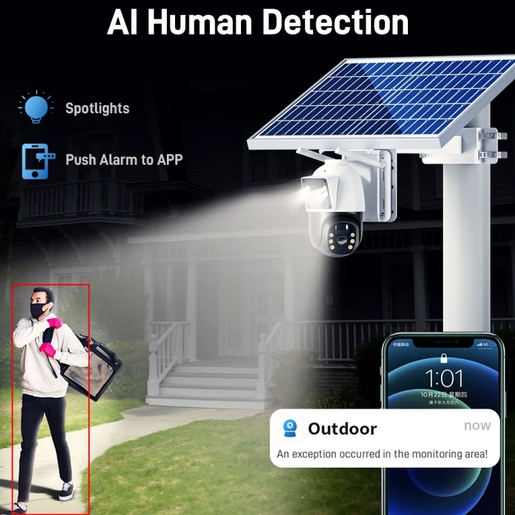 4MP Cctv Full Color Night Vision 20W 4G Sim Card 24 Hours Recording Outdoor Dual Lens Solar Camera