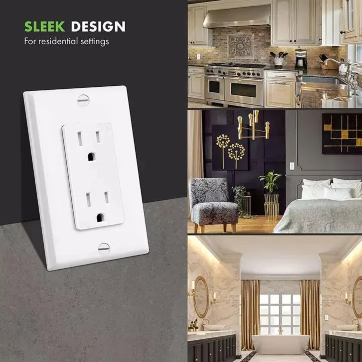 Hooanke NEMA 5-15R 15amp 125V US Decorator Duplex Electrical Wall Receptacle Outlet Socket With Tamper Resistant