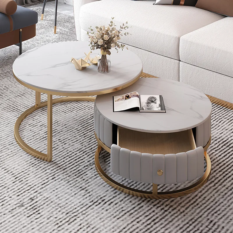 Factory Modern Simple Storage Baking Paint Round Rock Board Living Room Size Round Coffee Table