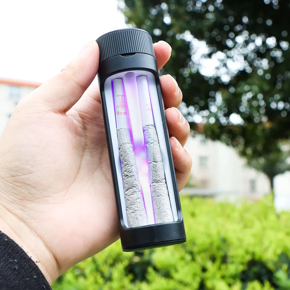 LED Cigarette Container Rotatable Tobacco Stash Jars with Light Acrylic Cigarette Case Can Store 3 Tapered Tubes Accessories